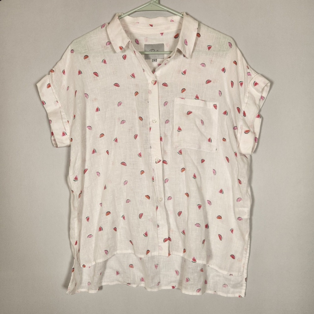 Rails Linen Blend Short Sleeve Top White With Watermelon Print Medium